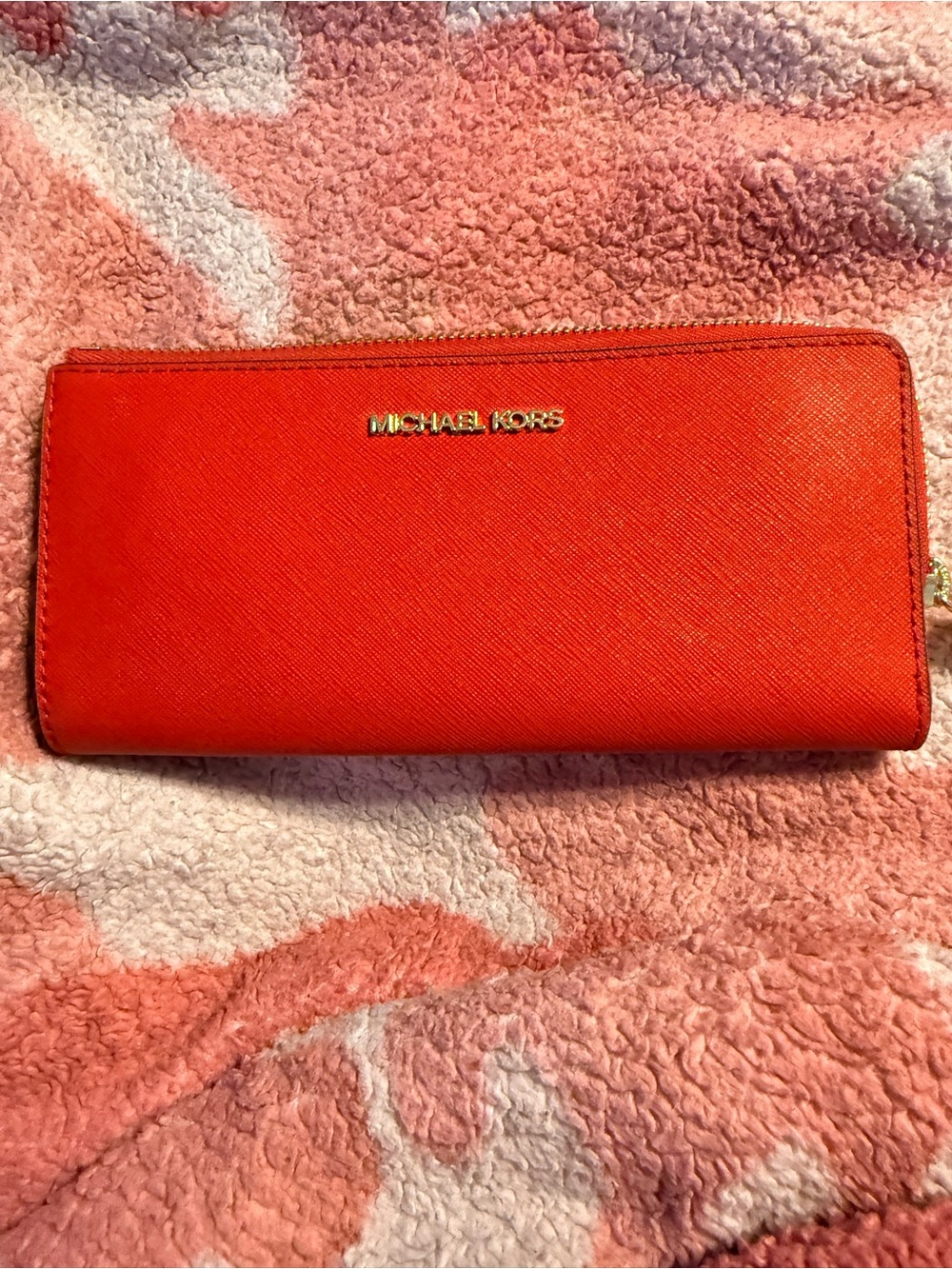 Michael Kors Bright Red Zip-Around Saffiano Wallet
